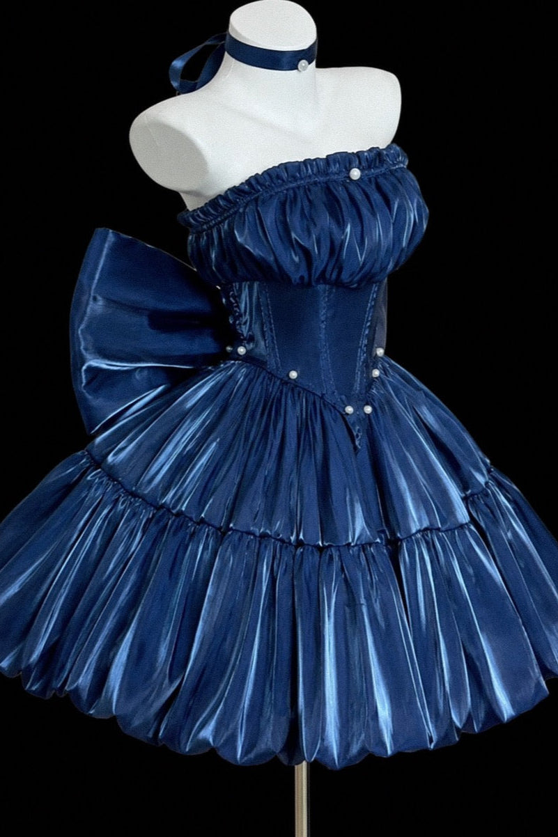 Strapless Satin Mini Dress with Lace-Up Corset Back