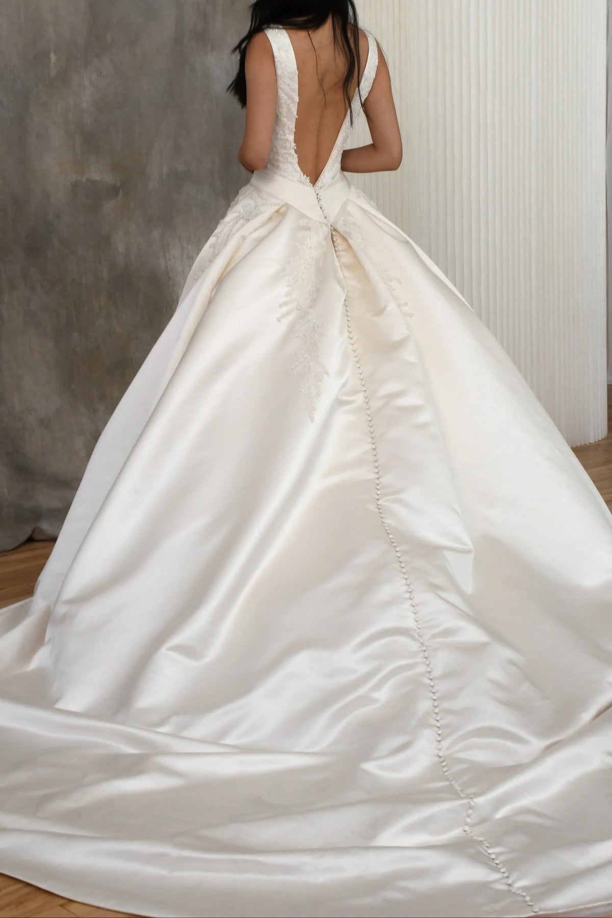 Beaded Bodice Ball Gown Wedding Dress with Train