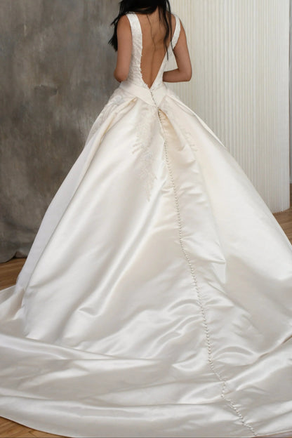Beaded Bodice Ball Gown Wedding Dress with Train