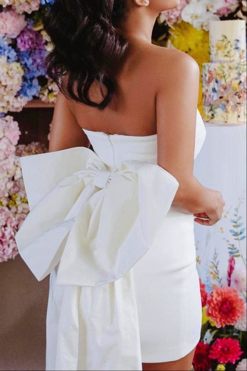 Strapless Ruched Mini Dress with Statement Bow