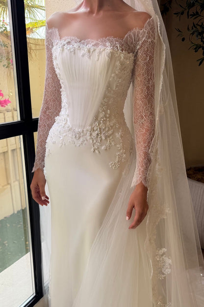 Off-the-Shoulder Lace Mermaid Wedding Dress