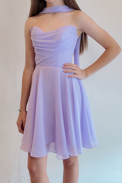 Sweetheart Fit-and-Flare Mini Dress with Halter Tie