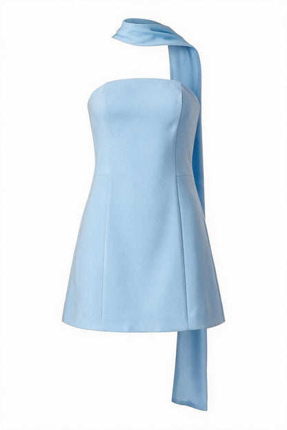 Strapless Mini Dress with High Neck Scarf