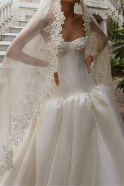Strapless Corset Satin Ball Gown Wedding Dress