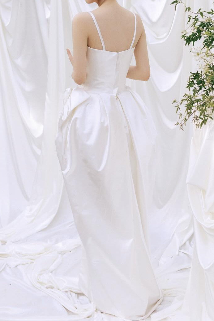 Satin Wedding Dress with Draped Skirt and Bow Detail