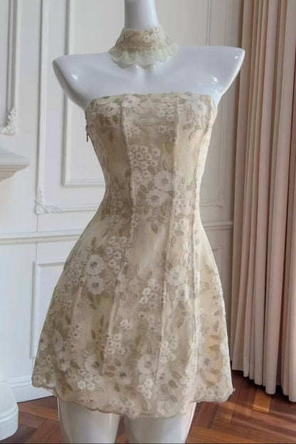 Strapless Floral Lace Corset Mini Dress