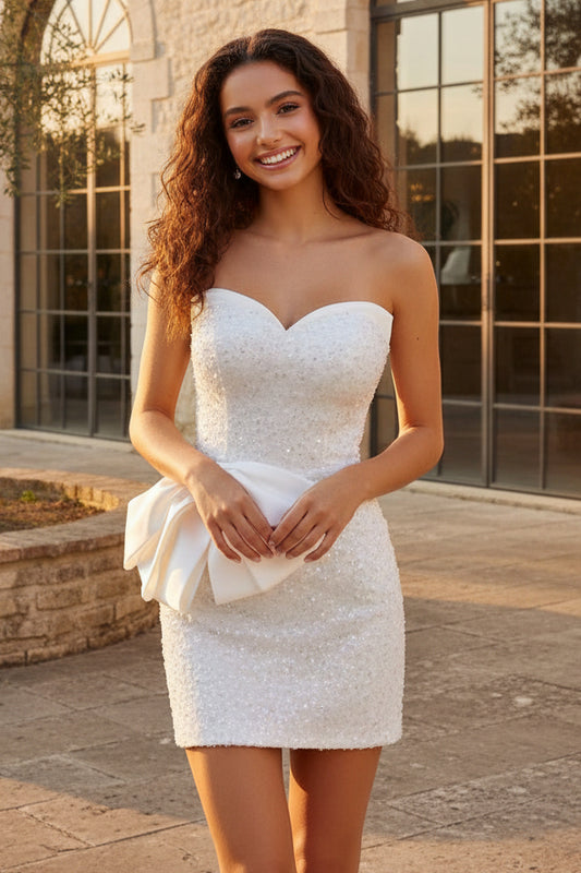 Strapless Sequin Mini Dress with Waist Bow
