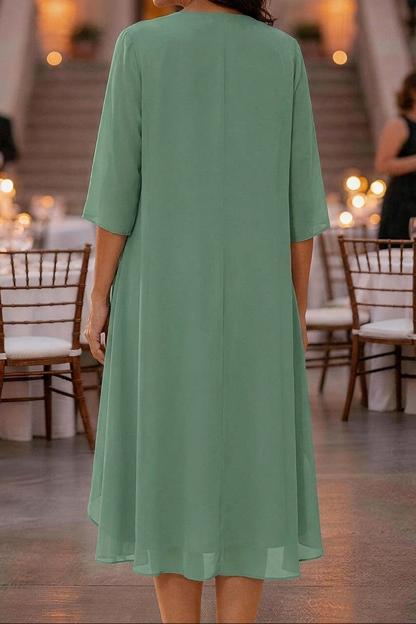 Embroidered Midi Dress with Sheer Jacket