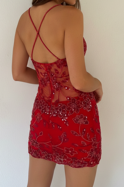 Sequin Beaded Illusion Bodycon Mini Dress