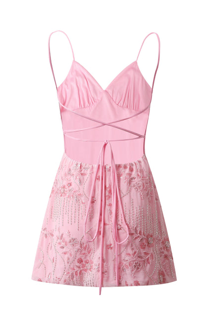 Beaded Floral Slip Dress with Open Tie Back