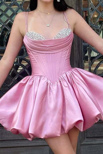 Rhinestone Bustier Satin Bubble Mini Dress