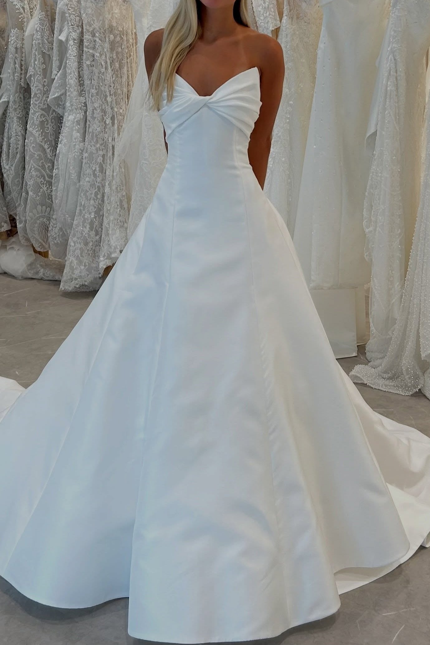 Strapless Twist-Front Satin A-Line Wedding Dress