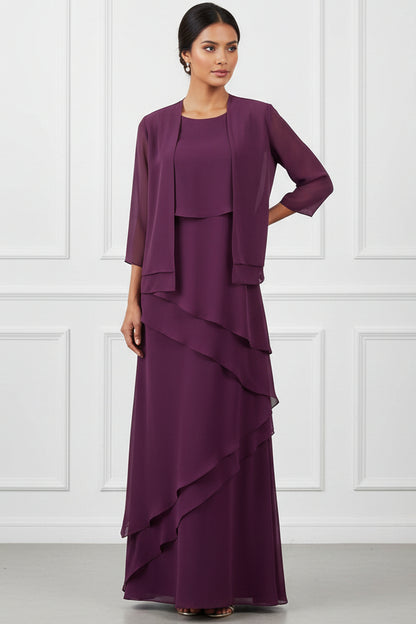 Tiered Chiffon Jacket Evening Dress