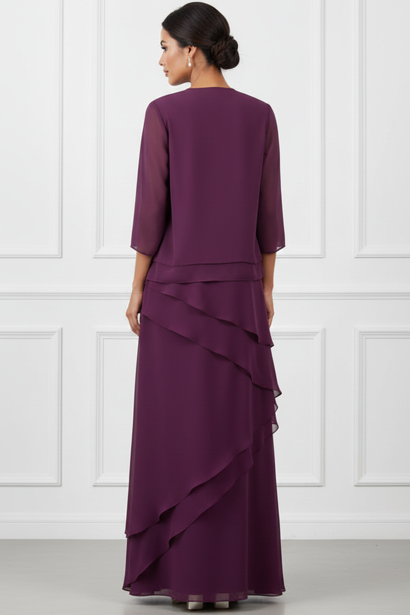 Tiered Chiffon Jacket Evening Dress