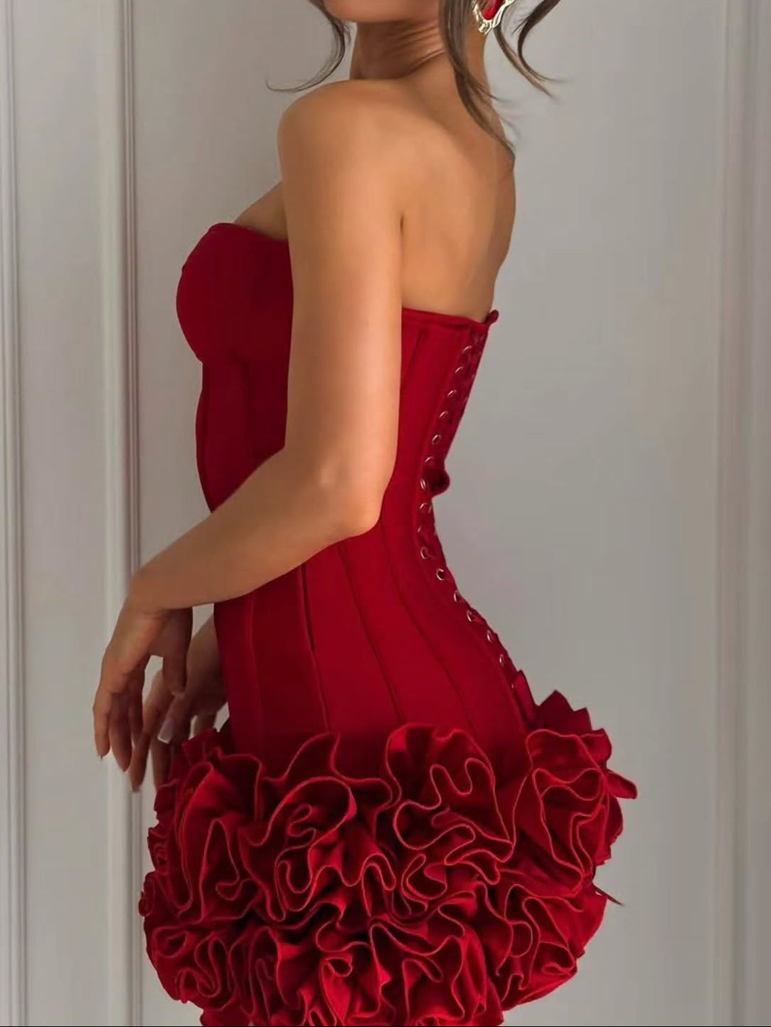 Strapless Corset Mini Dress with 3D Flowers