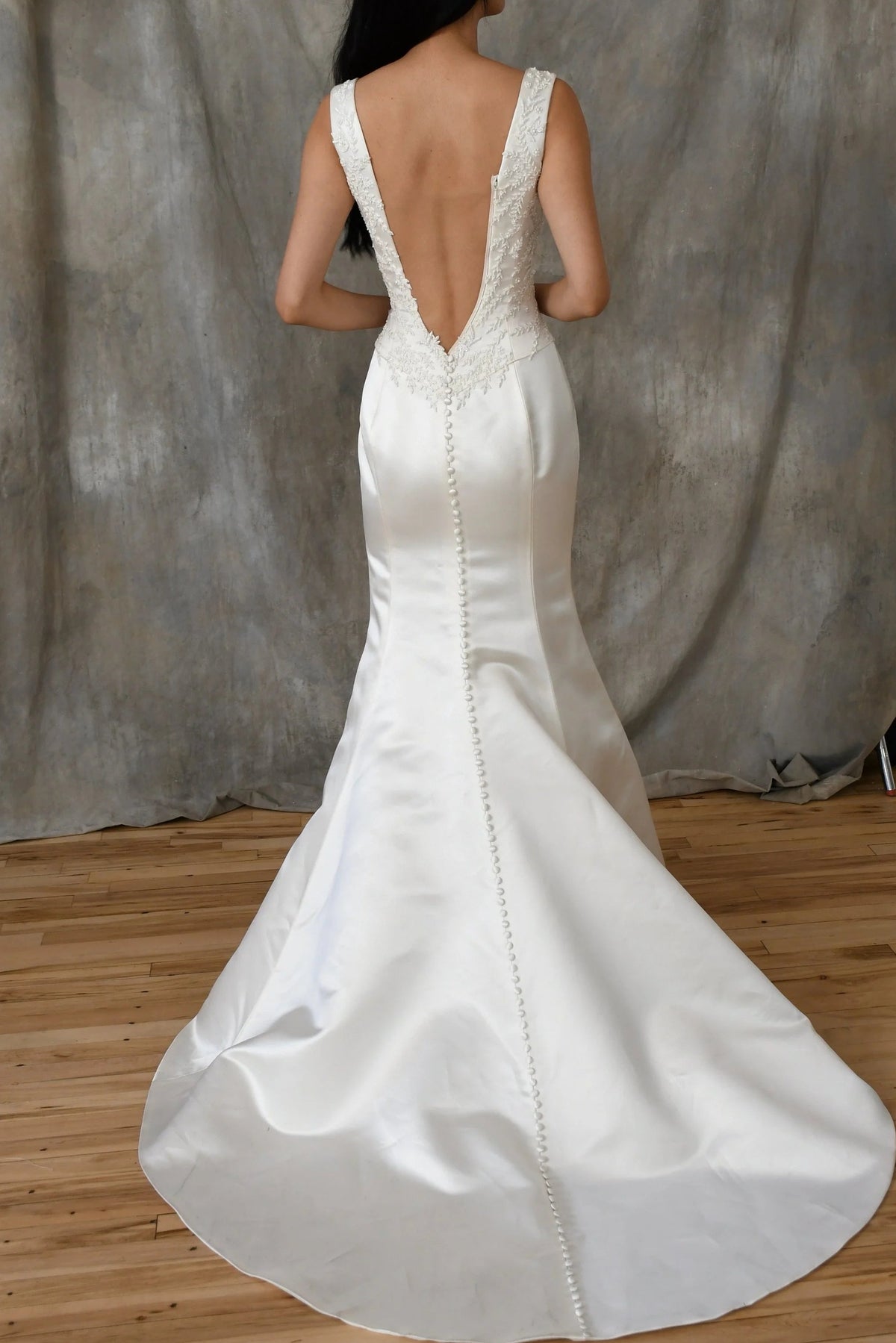 Beaded Bodice Ball Gown Wedding Dress with Train