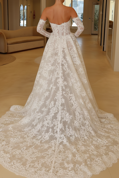 Strapless Lace Corset Bridal Gown with Overskirt