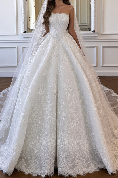 Strapless Lace Ball Gown Wedding Dress