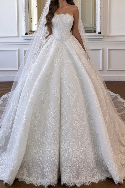 Strapless Lace Ball Gown Wedding Dress
