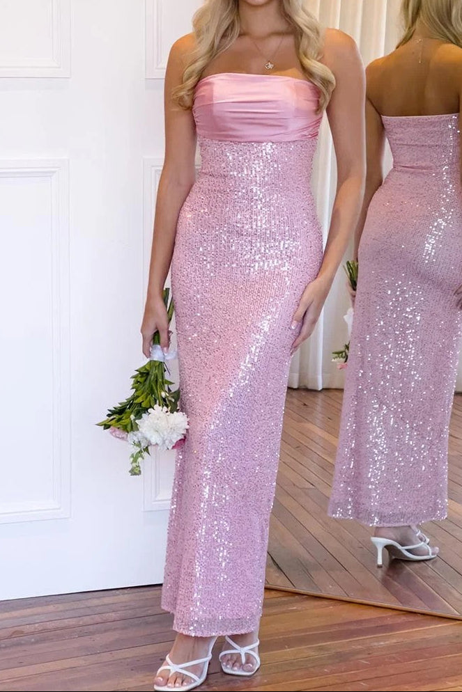 Strapless Column Maxi Dress with Ruched Bodice