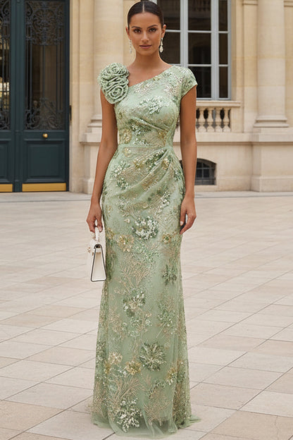 Floral Sequin One-Shoulder Column Gown