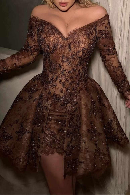 Off-the-Shoulder Lace Mini Dress with Overskirt