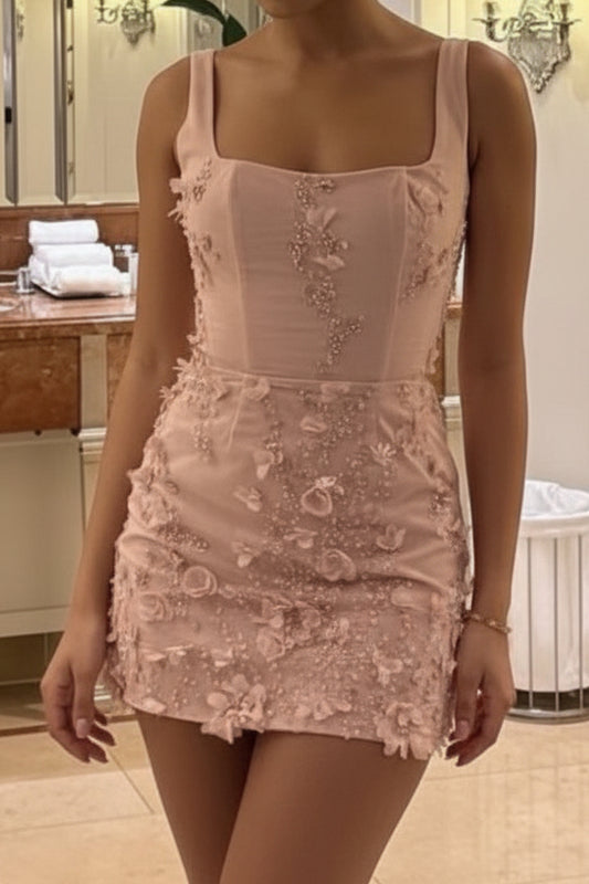 3D Floral Applique Corset Mini Dress