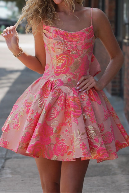 Floral Jacquard Fit and Flare Mini Party Dress