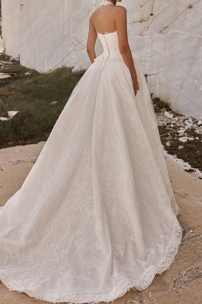 Lace Halter A-Line Wedding Dress with Basque Waist
