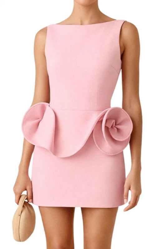 Sculptural Ruffle Open Back Mini Dress