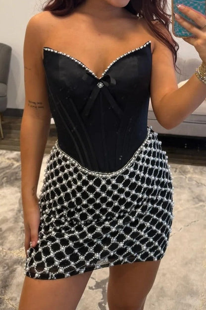 Strapless Pearl Corset and Mini Skirt Set