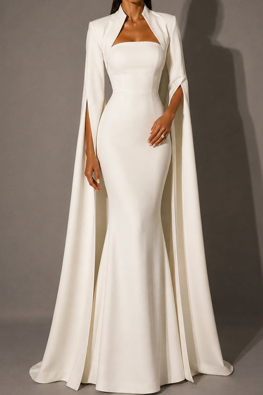 Strapless Mermaid Gown with Split-Sleeve Cape Bolero