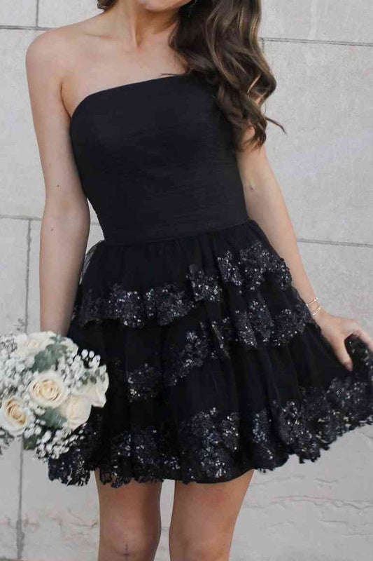 Strapless Tiered Sequin Mini Homecoming Dress