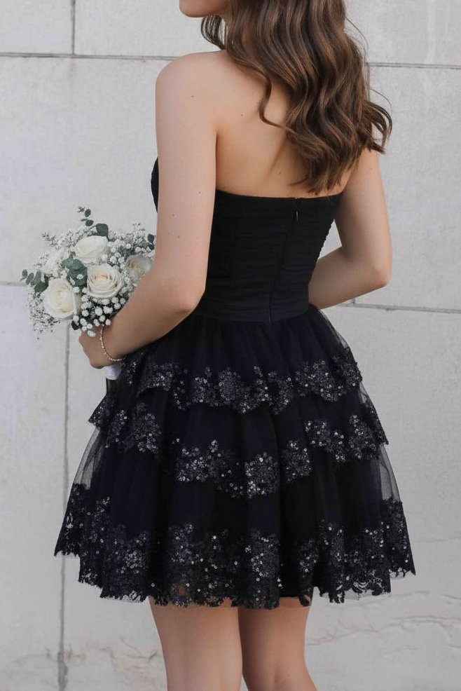 Strapless Tiered Sequin Mini Homecoming Dress