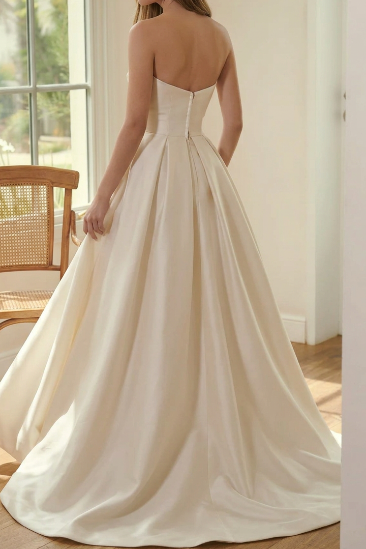 Strapless Ruched Bodice A-Line Wedding Gown