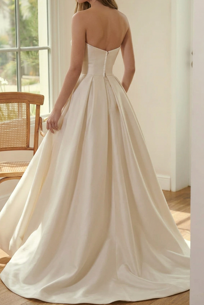 Strapless Ruched Bodice A-Line Wedding Gown