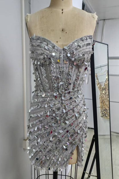 Strapless Sweetheart Sequin Corset Mini Dress