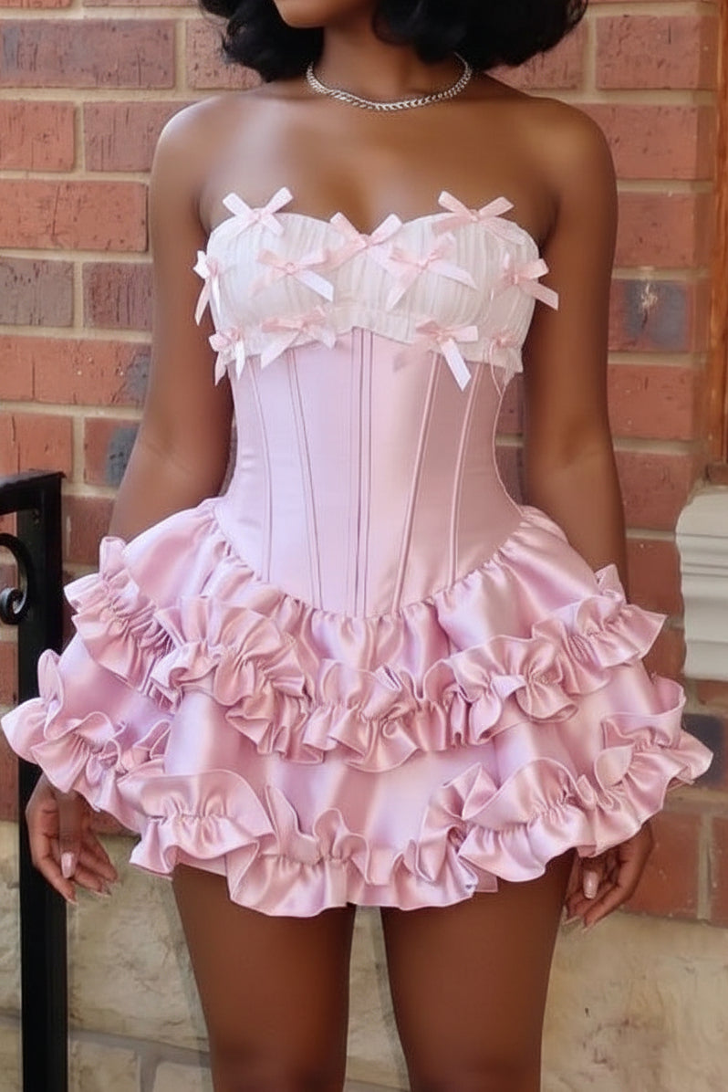Corset Mini Dress with Tiered Ruffle Skirt