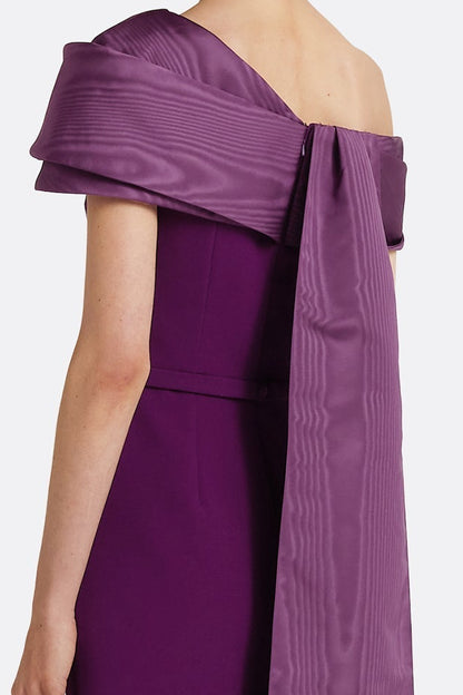 Asymmetric Folded-Neck Column Gown with Cape Drape