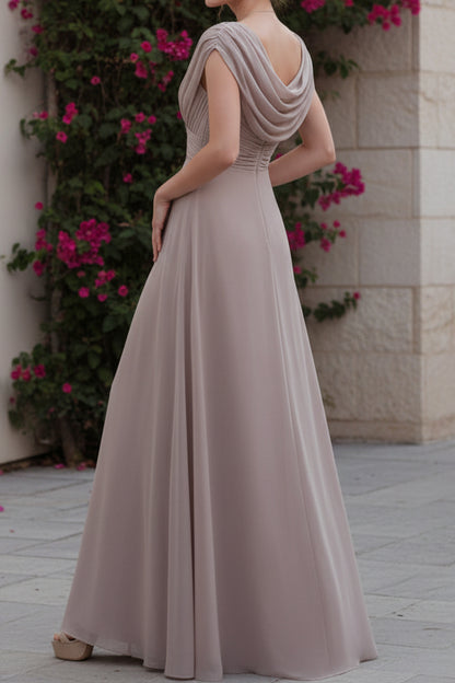 Cowl Neck Ruched Draped Chiffon Evening Gown