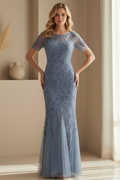 Sequin Leaf Embroidered Illusion Gown