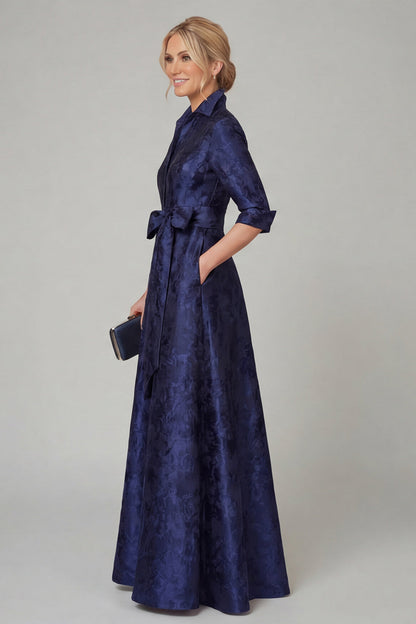 Elegant Jacquard A-Line Evening Gown with Pockets