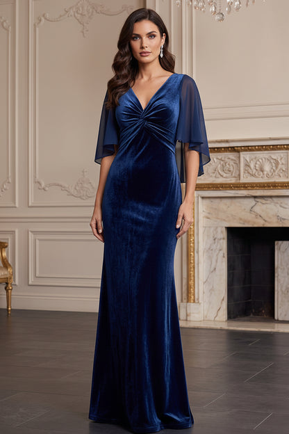 Velvet Maxi Gown with Sheer Flutter Sleeves