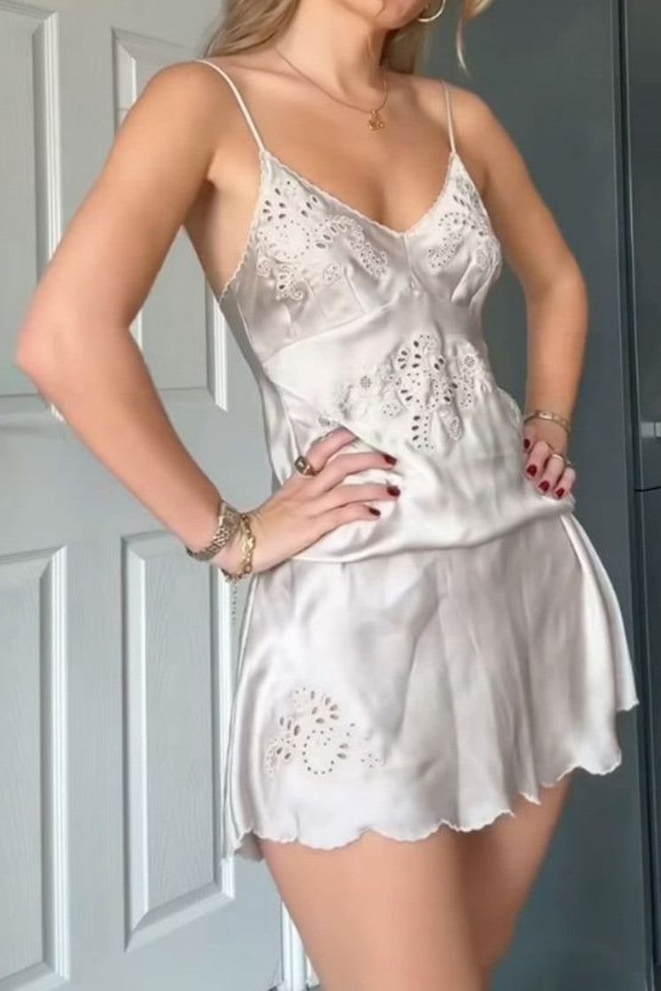 Embroidered Satin Two-Piece Mini Set