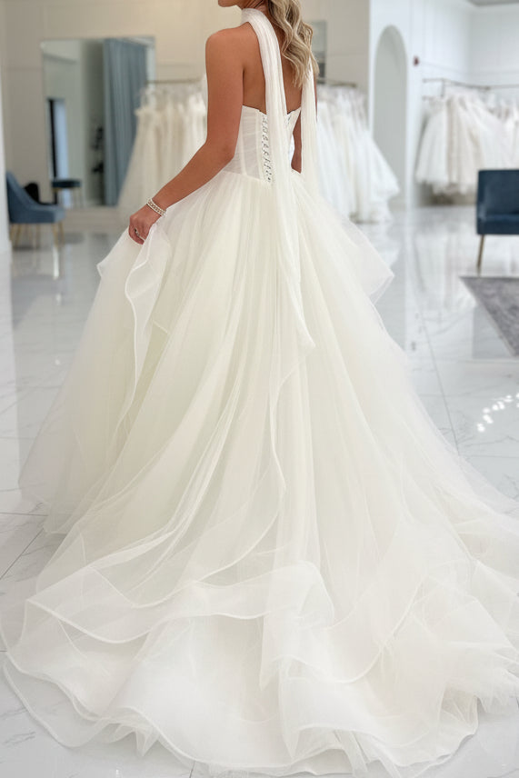 Strapless Tiered Tulle Corset Ball Gown Wedding Dress