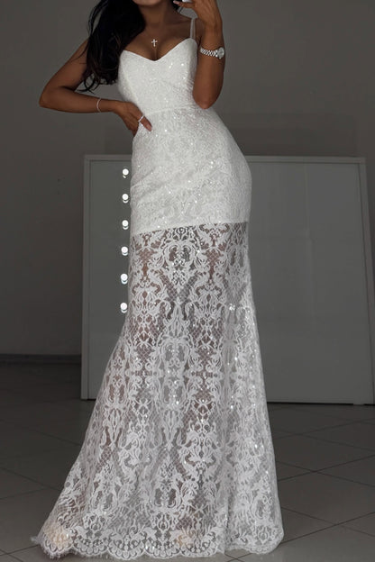 Sweetheart Spaghetti Strap Sequin Lace Gown