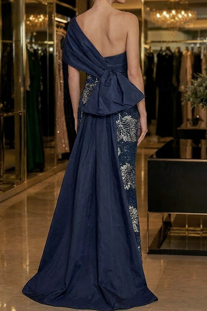 Asymmetrical One-Shoulder Midi Dress with Back Bow