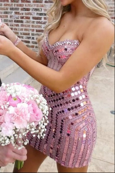 Sequin Strapless Corset Mini Dress Sweetheart Neckline