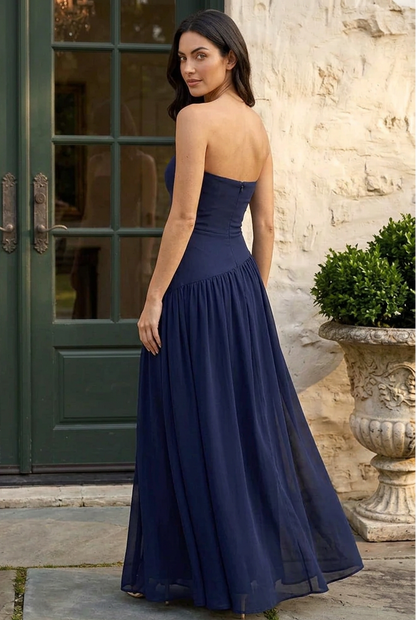 Strapless Asymmetric Drop-Waist Maxi Dress