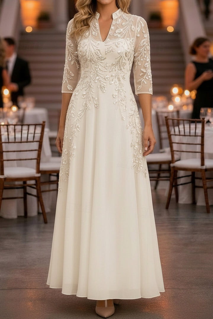 Sequin Illusion Sleeve A-Line Formal Evening Dress